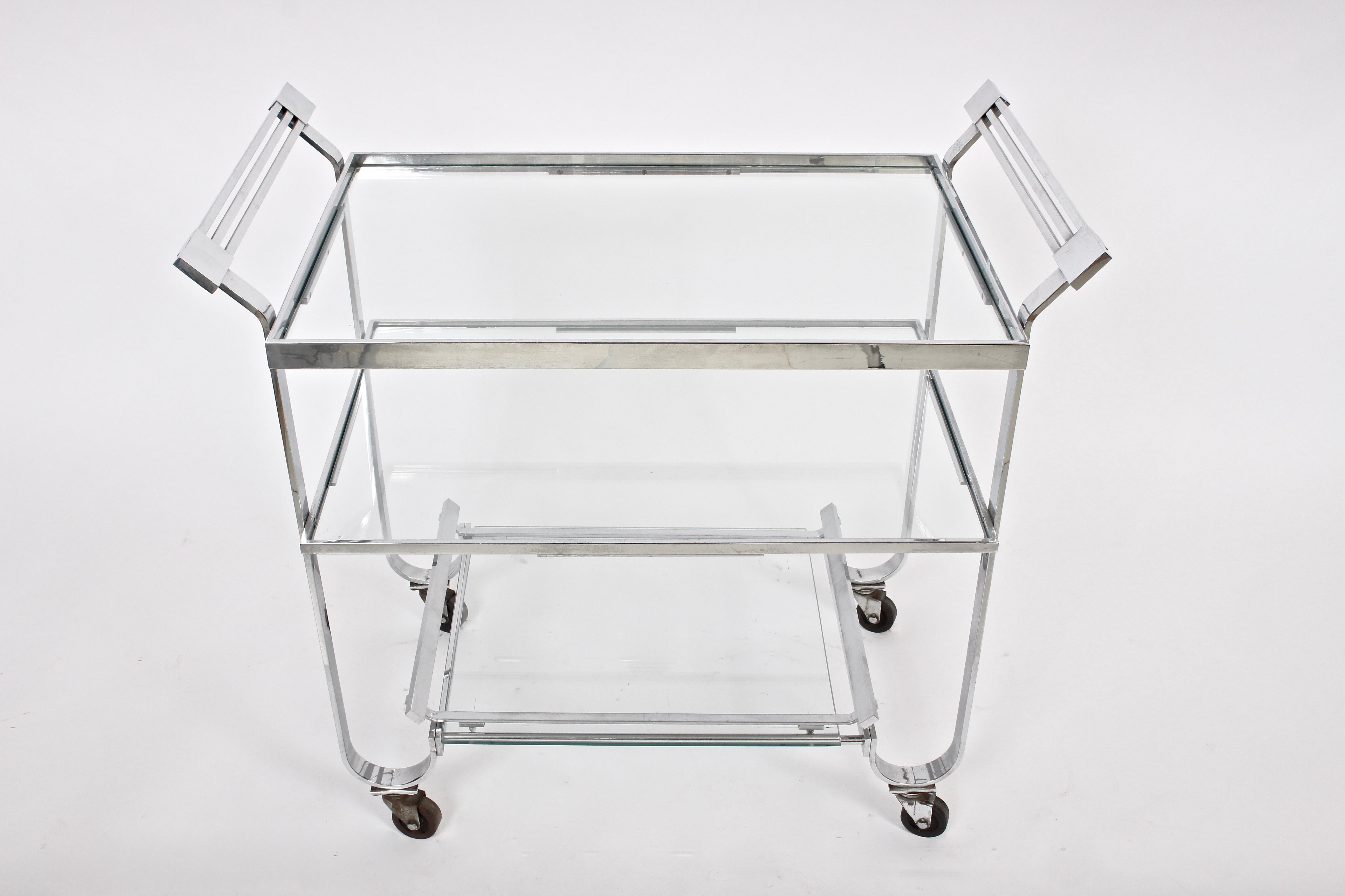 Treitel-Gratz Chrome-Plate and Glass Machine Age Rolling Cart, 1930s 5