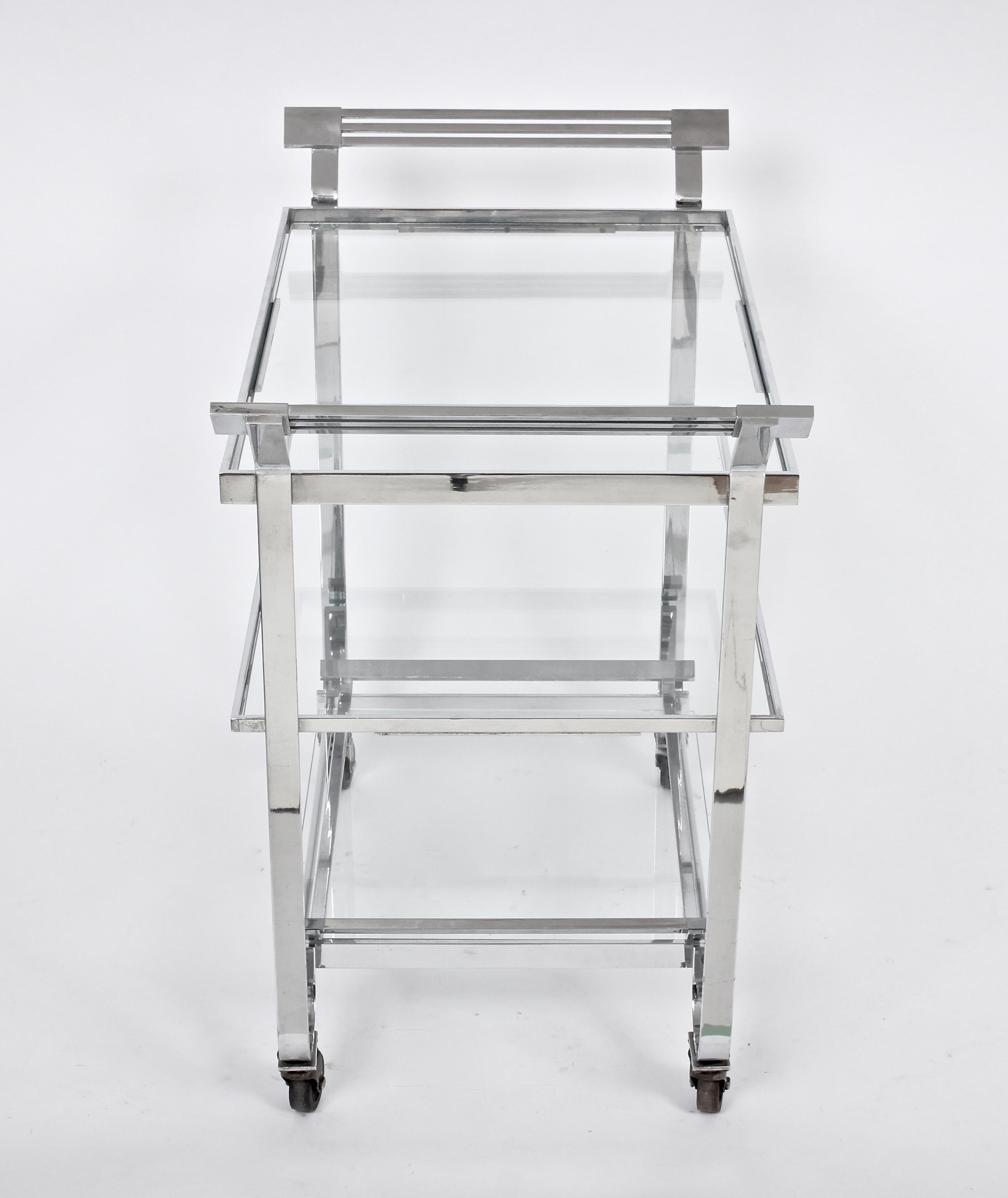 American Treitel-Gratz Chrome-Plate and Glass Machine Age Rolling Cart, 1930s