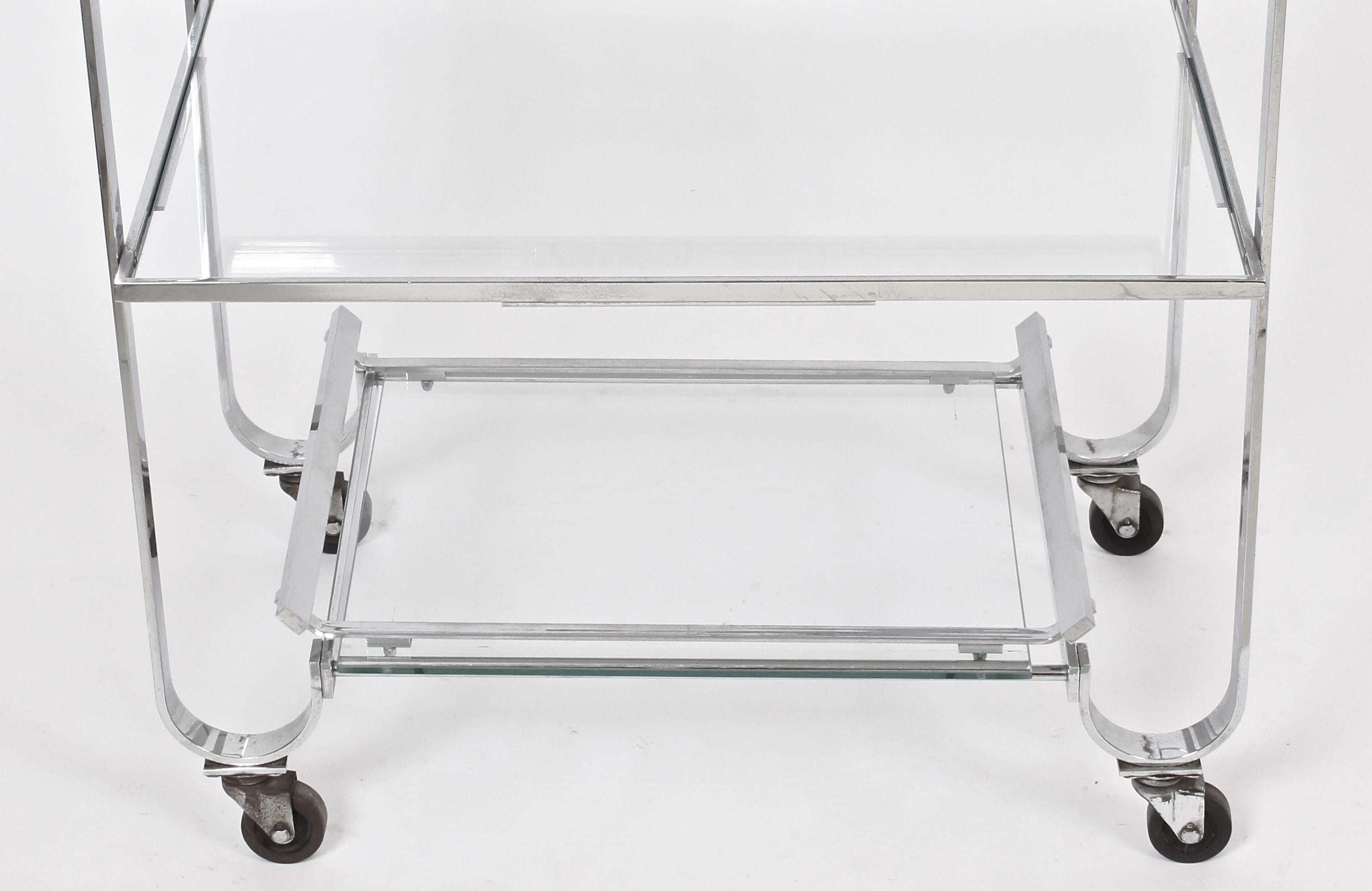 Plated Treitel-Gratz Chrome-Plate and Glass Machine Age Rolling Cart, 1930s