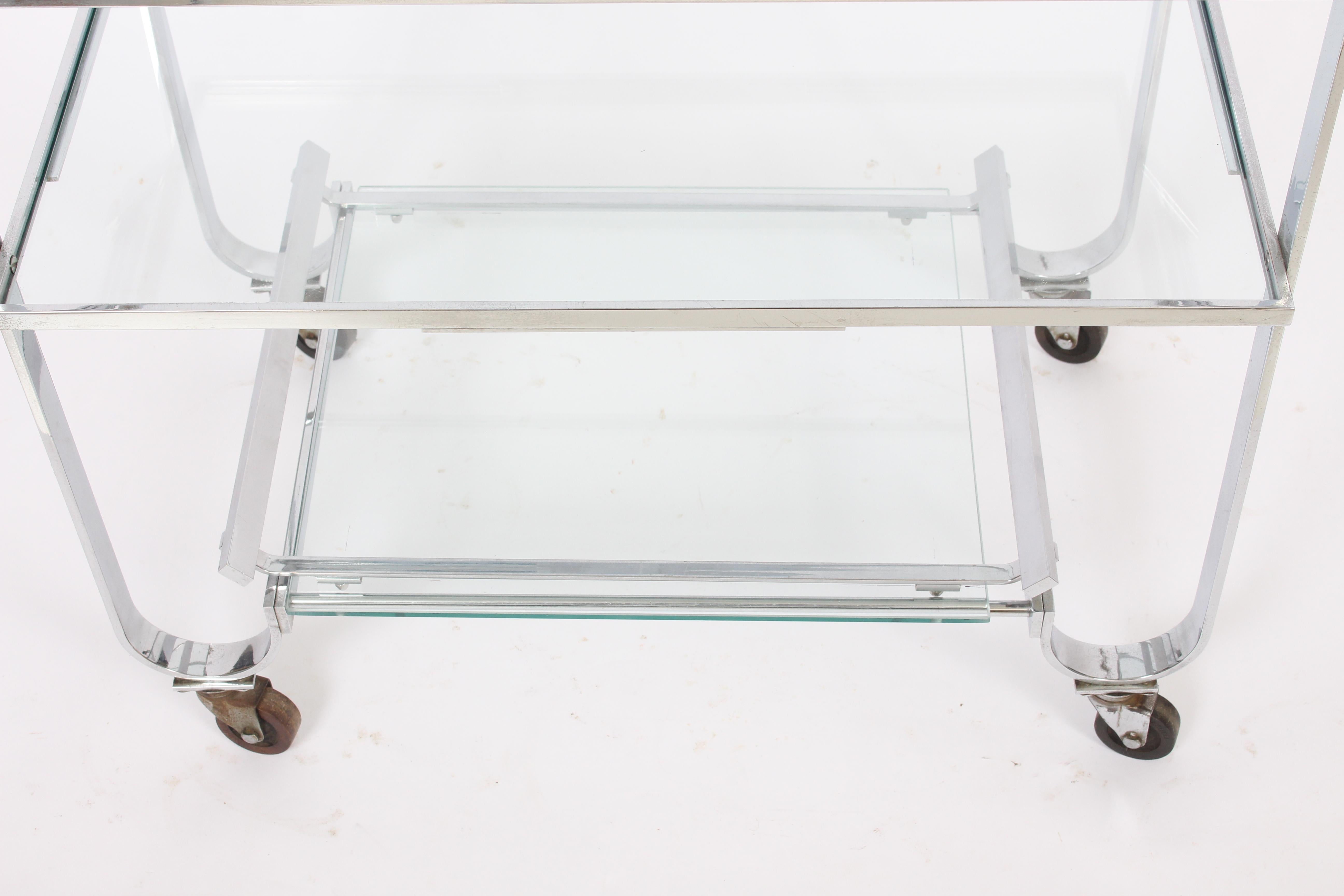 Treitel-Gratz Chrome-Plate and Glass Machine Age Rolling Cart, 1930s In Good Condition In Bainbridge, NY