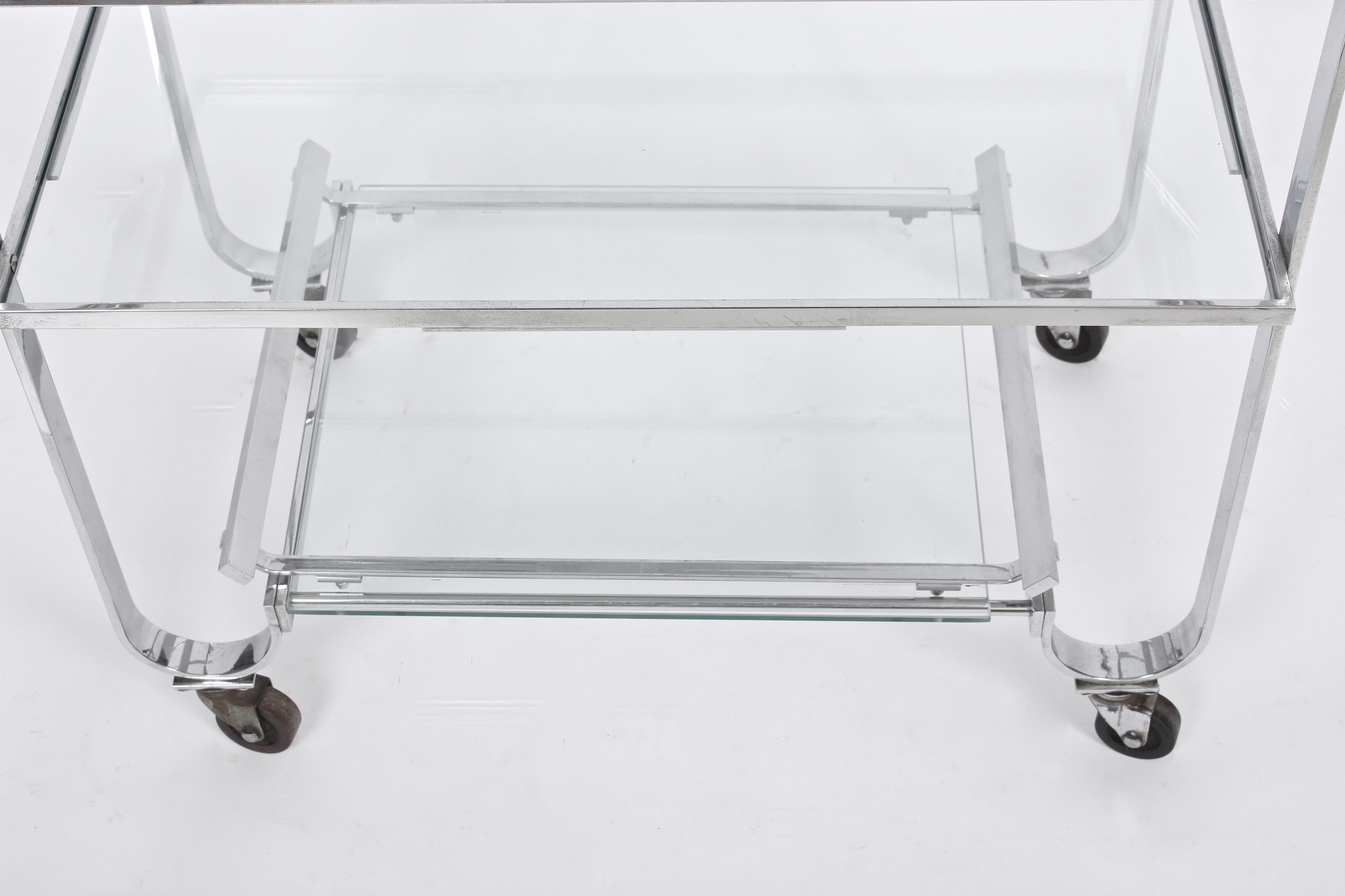 Mid-20th Century Treitel-Gratz Chrome-Plate and Glass Machine Age Rolling Cart, 1930s