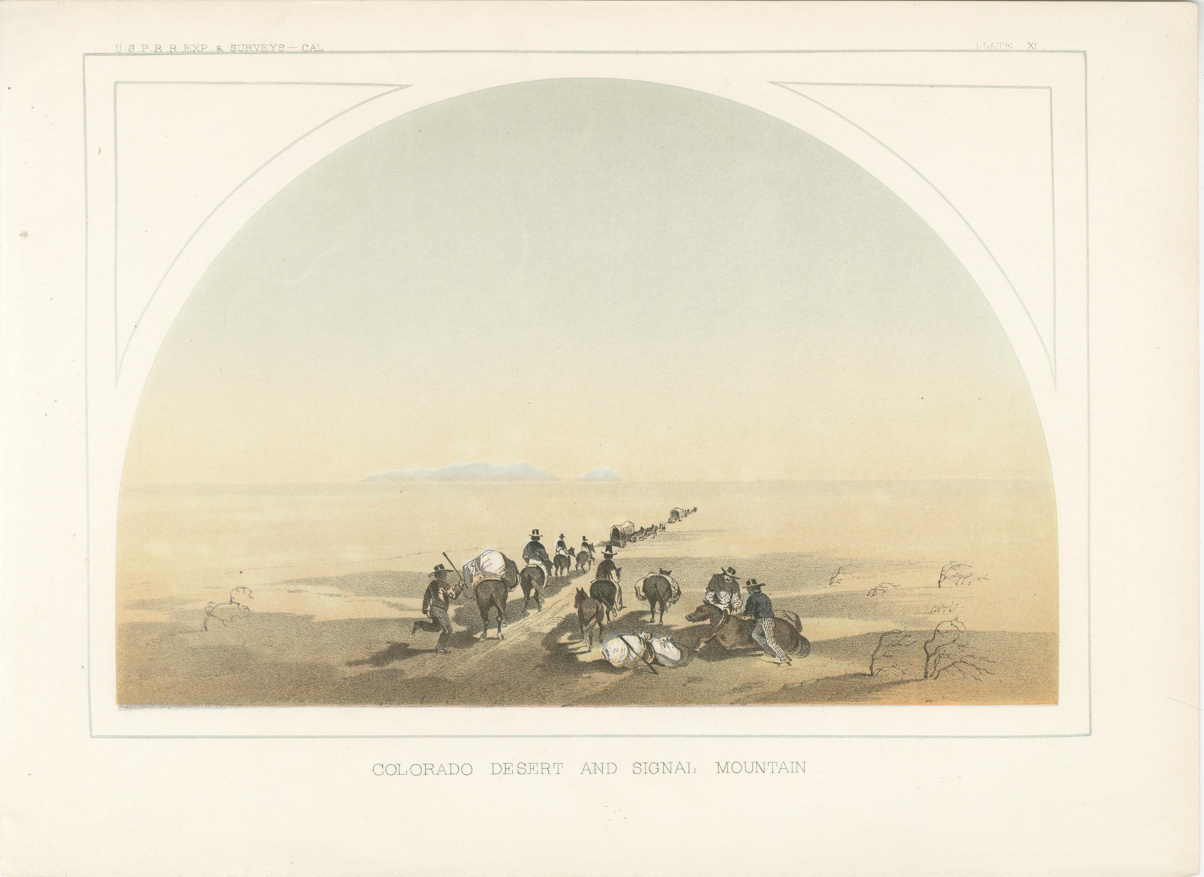 Titel: Trekking durch die Wüste von Colorado mit dem Signal Mountain in der Ferne  

Diese Lithografie mit dem Titel 