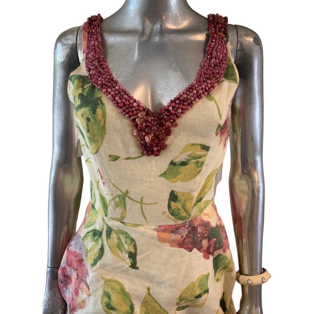 Women's Trelise Cooper Stone Embellished Draped Floral Linen Dress NWT Size 6