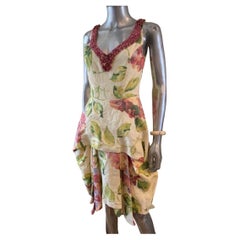Trelise Cooper Stein verziertes drapiertes, geblümtes Leinenkleid mit Blumenmuster NEU Größe 6
