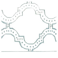 Spalierdesign mit hellblauem, gewelltem Gitter „Aqua Arc“ von Doris Leslie Blau