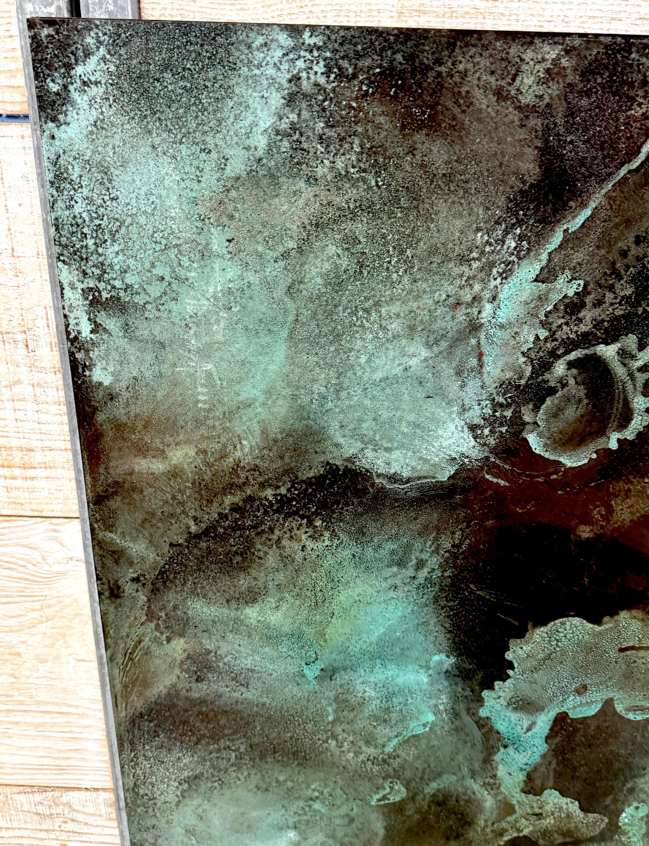 Patiné Treloar, Shallow Water, panneau de cuivre patiné au vert-de-gris, A.I.C., 36