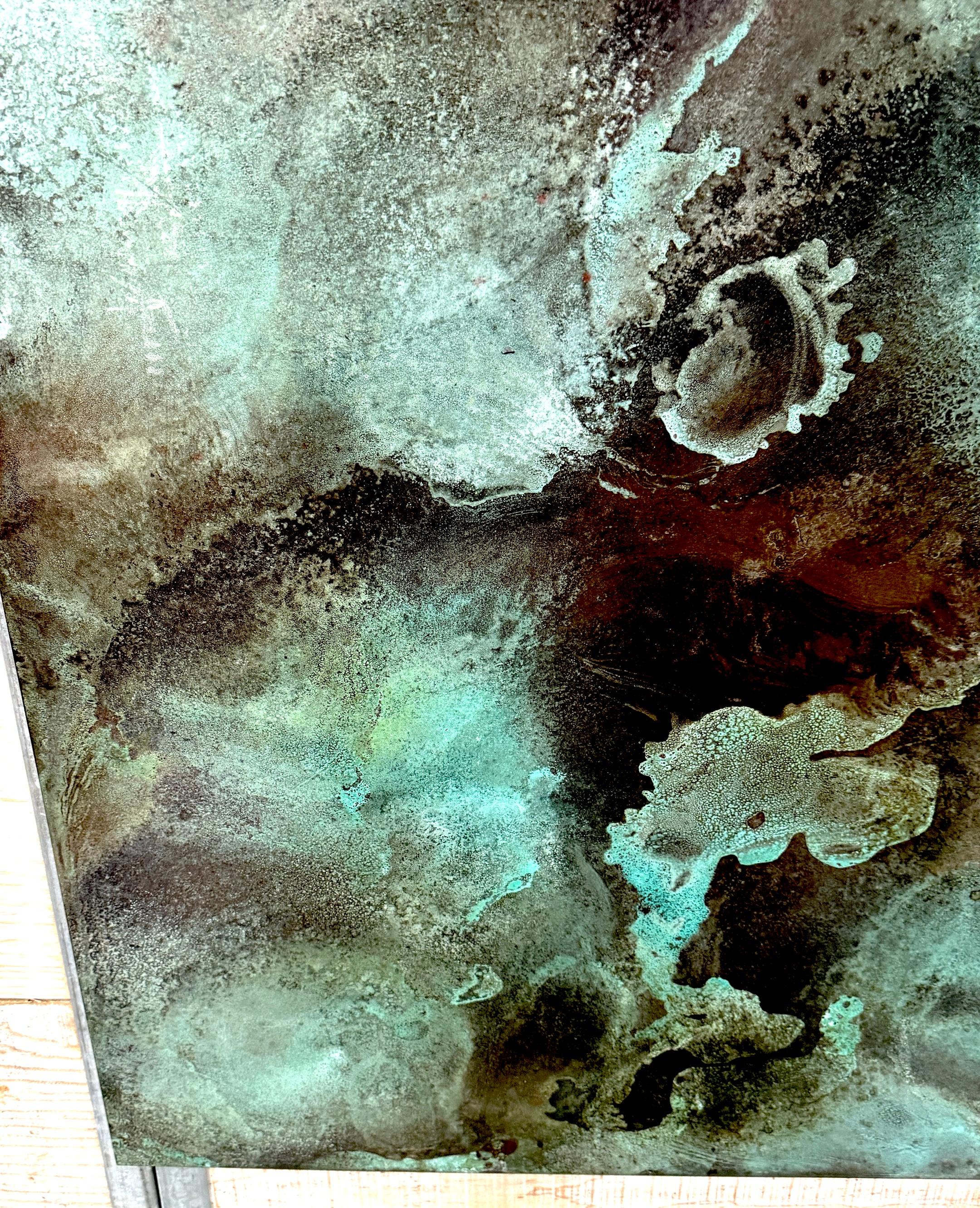 Treloar, Shallow Water, panneau de cuivre patiné au vert-de-gris, A.I.C., 36