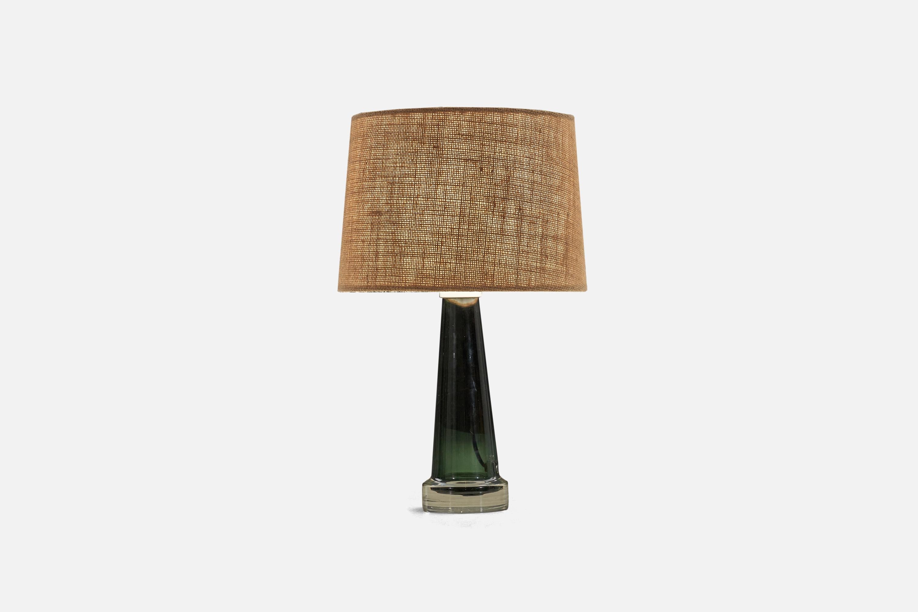Swedish Trema, Table Lamps, Green Glass, Småland, Sweden, c. 1950s