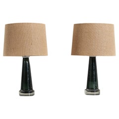Trema, Table Lamps, Green Glass, Småland, Sweden, c. 1950s