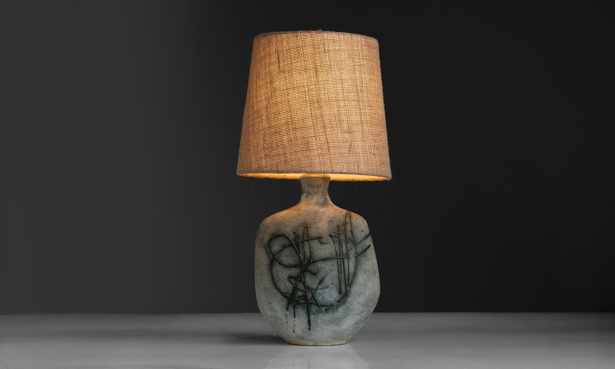 England, 1970
Ceramic lamp made my Tremaen Studio, with new linen shade.
10