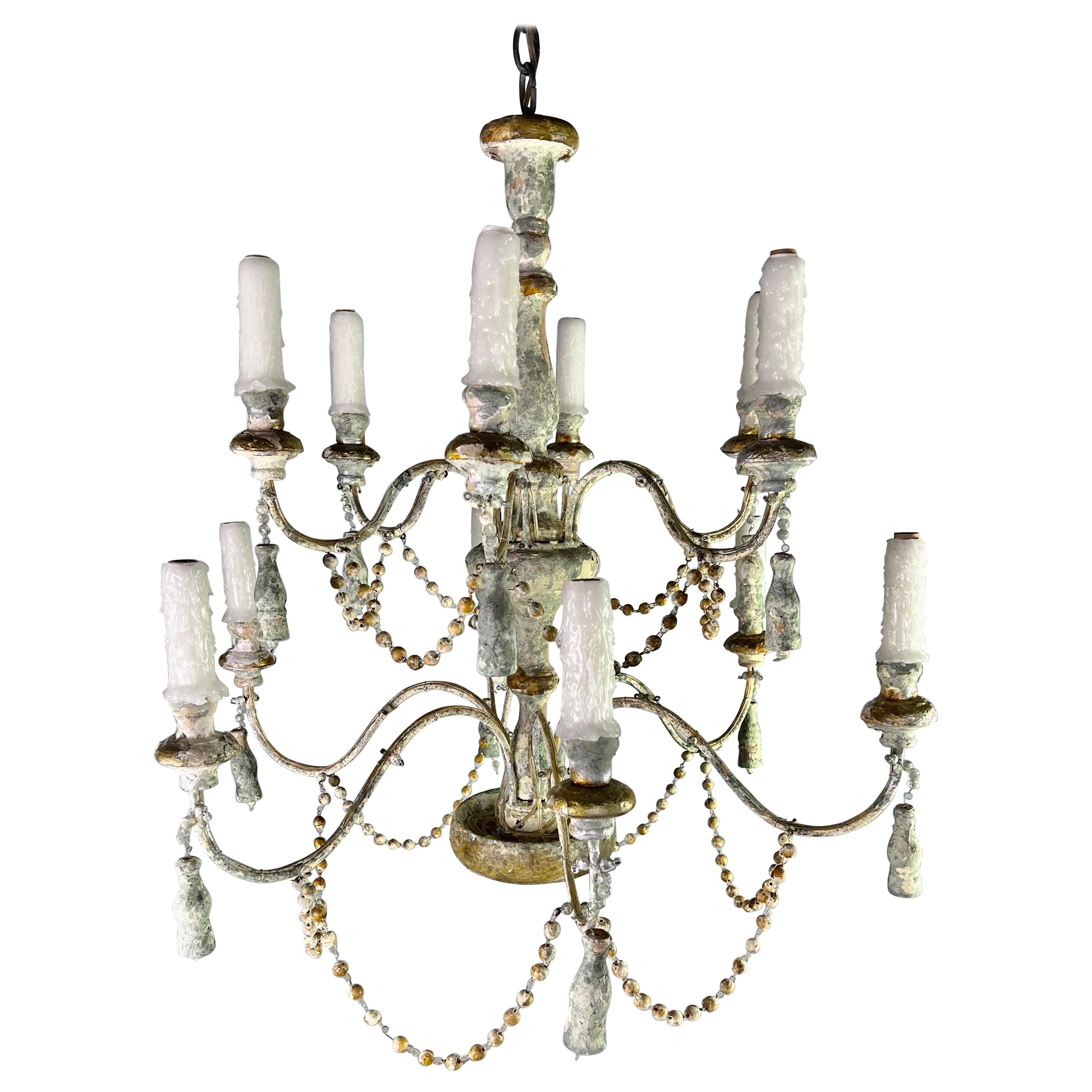 Distressed Twelve Light Chandelier by Melissa Levinson, Wood & Iron
