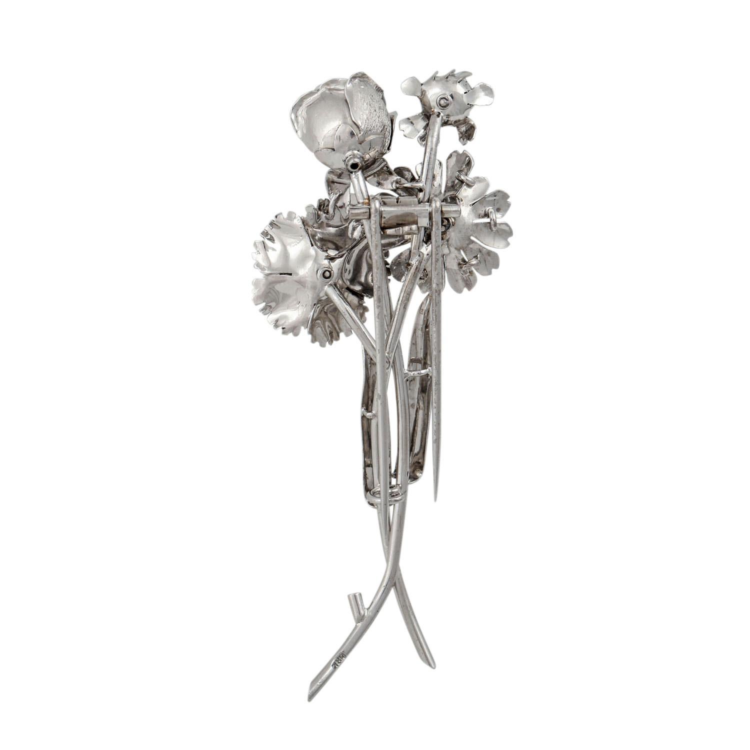 Brilliant Cut Trembling Brooch 'Bouquet' with Diamonds Approx. 0.3 Ct For Sale