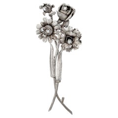 Trembling Brooch 'Bouquet' with Diamonds Approx. 0.3 Ct