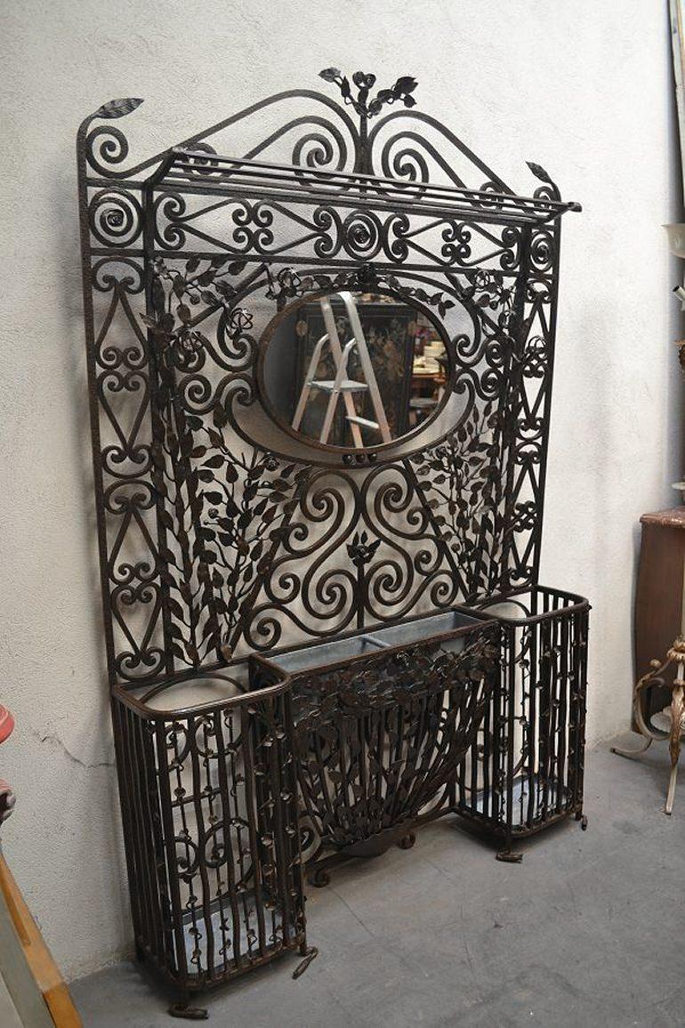 Early 20th Century Tremendous 1920 French Wrought Iron Hall Tree, Edgar Brandt