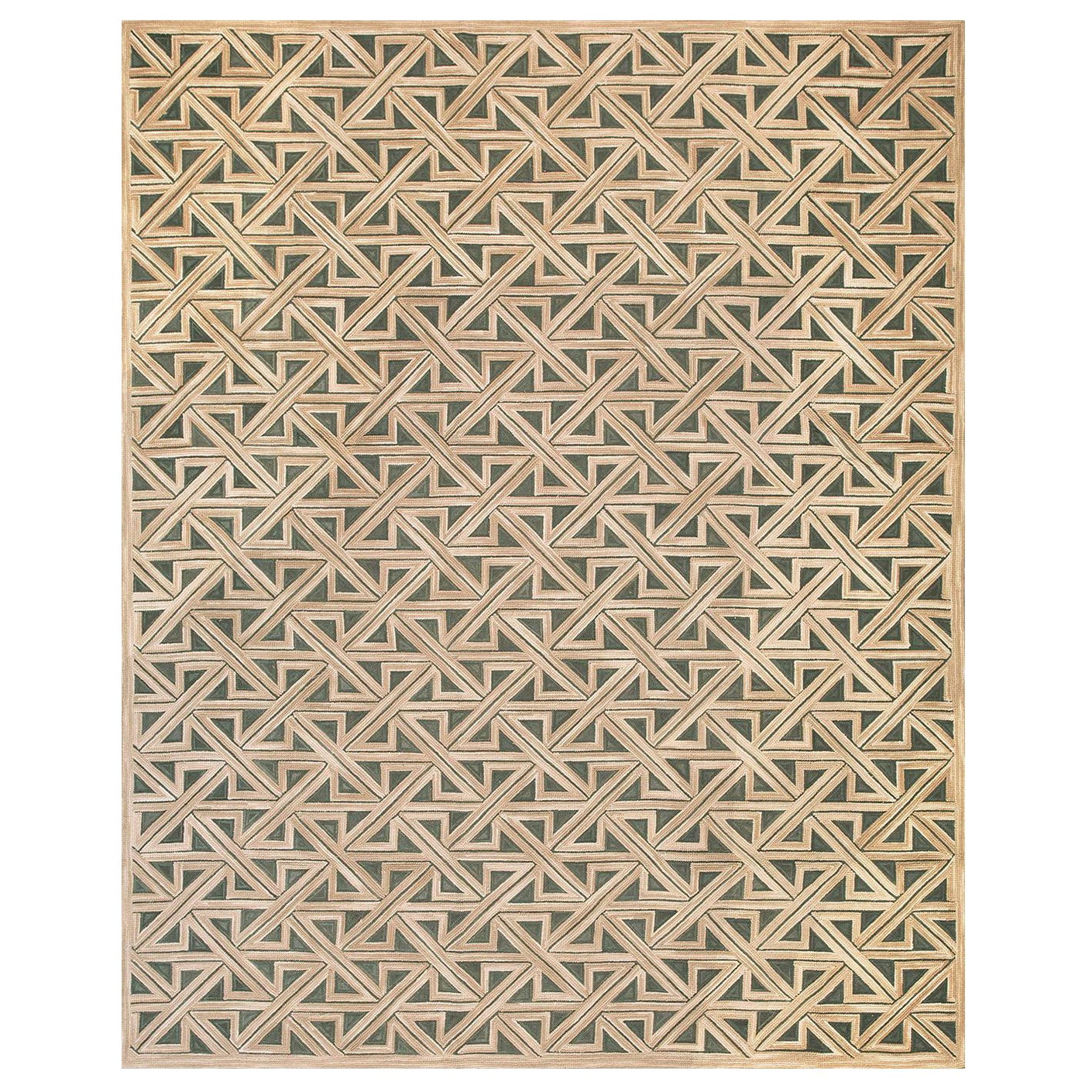Tremendous Black-Brown Geometric Pattern Contemporary Cotton American Hooked Rug im Angebot