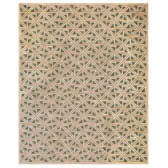 Tremendous Black-Brown Geometric Pattern Contemporary Cotton American Hooked Rug