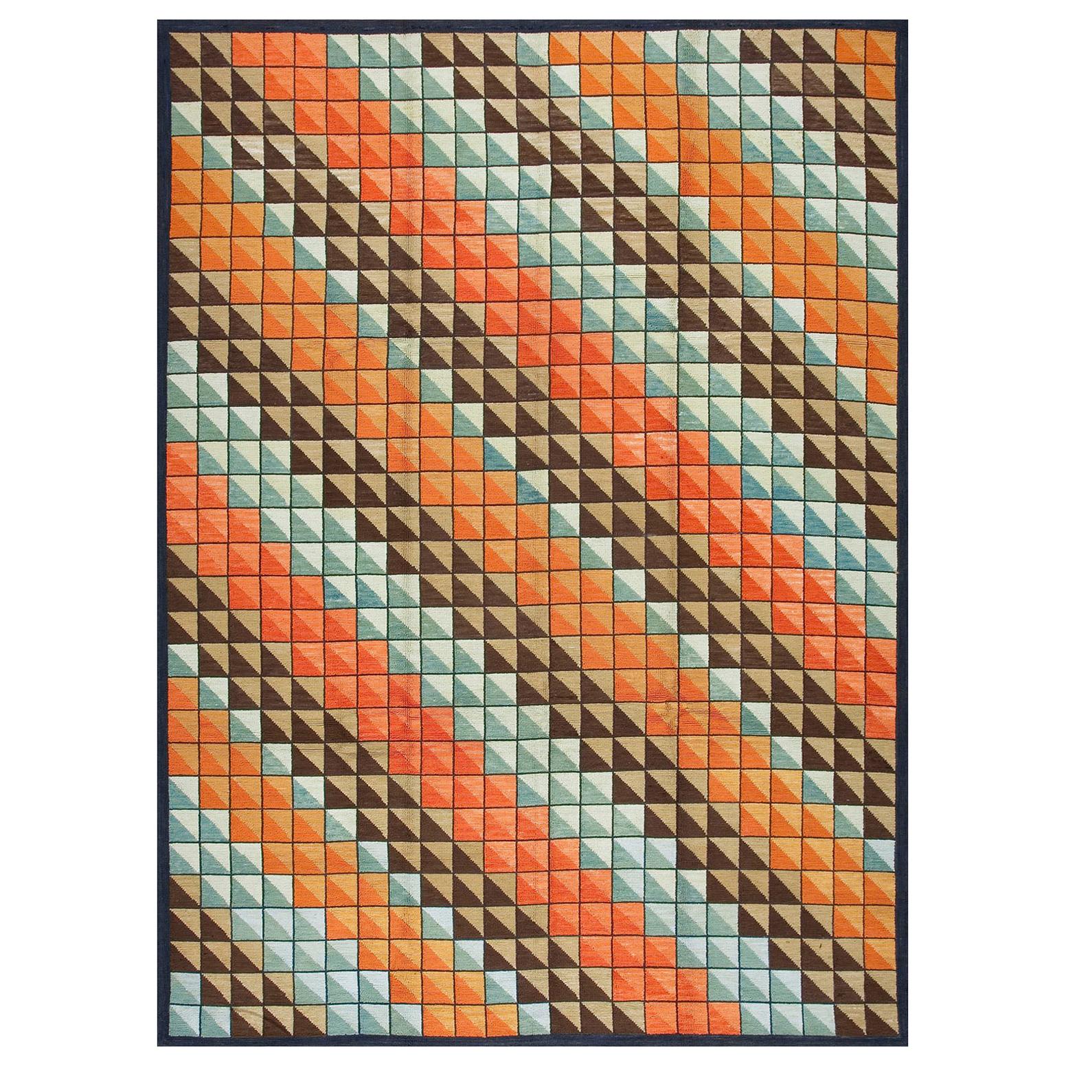 Tremendous Multicolorfull Square Pattern Contemporary American Hooked Rug