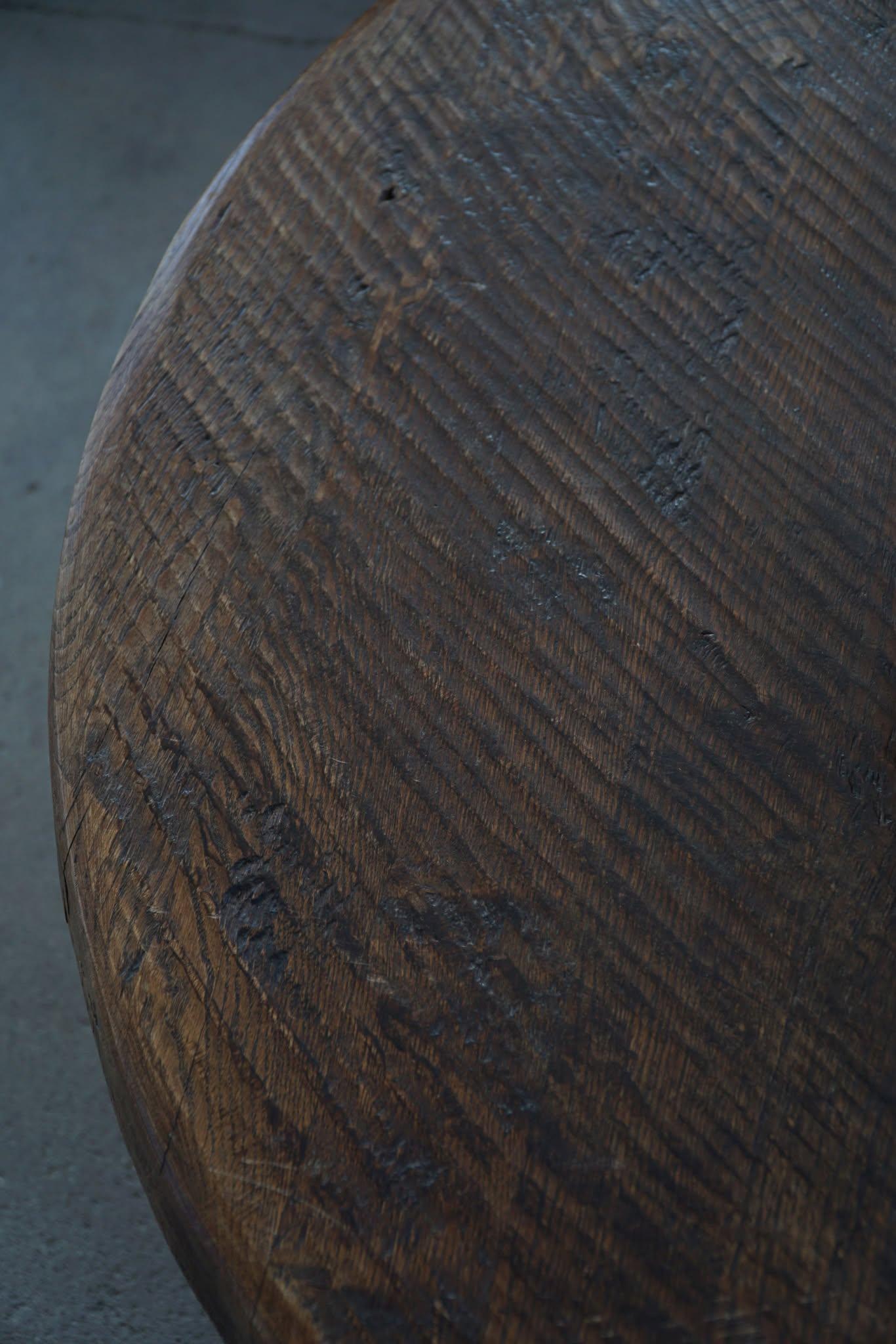 20th Century Tremendous Round Brutalist Coffee Sofa Table in Oak, Mid Century Modern, 1970s For Sale