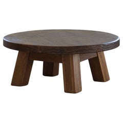 Tremenda Mesa de Café Brutalista Redonda para Sofá en Roble, Mid Century Modern, Años 70