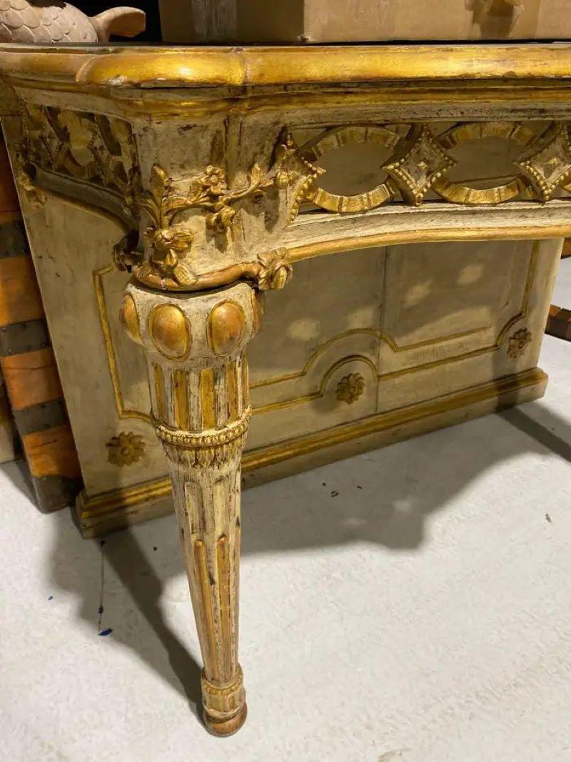 Gilt Trumeau, Console in White and Gold Painted Wood in the period Queen Mary I For Sale