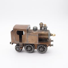 TRENCH ART 1930 Art-Deco European Train Desk Petrol Lighter In Copper & Bronze