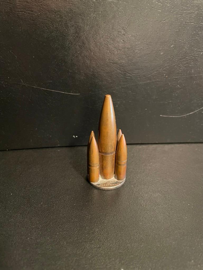 Trench Art Copper Bullet Paperweight 1944 Australia Sterling Silver Florin For Sale 5