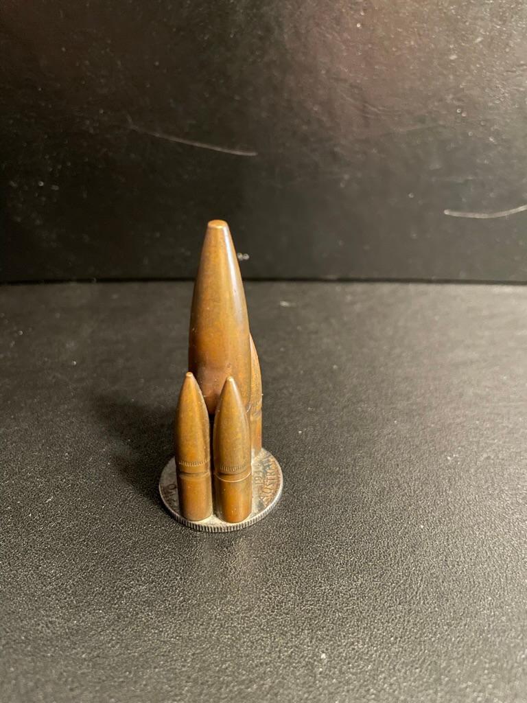 Australian Trench Art Copper Bullet Paperweight 1944 Australia Sterling Silver Florin For Sale