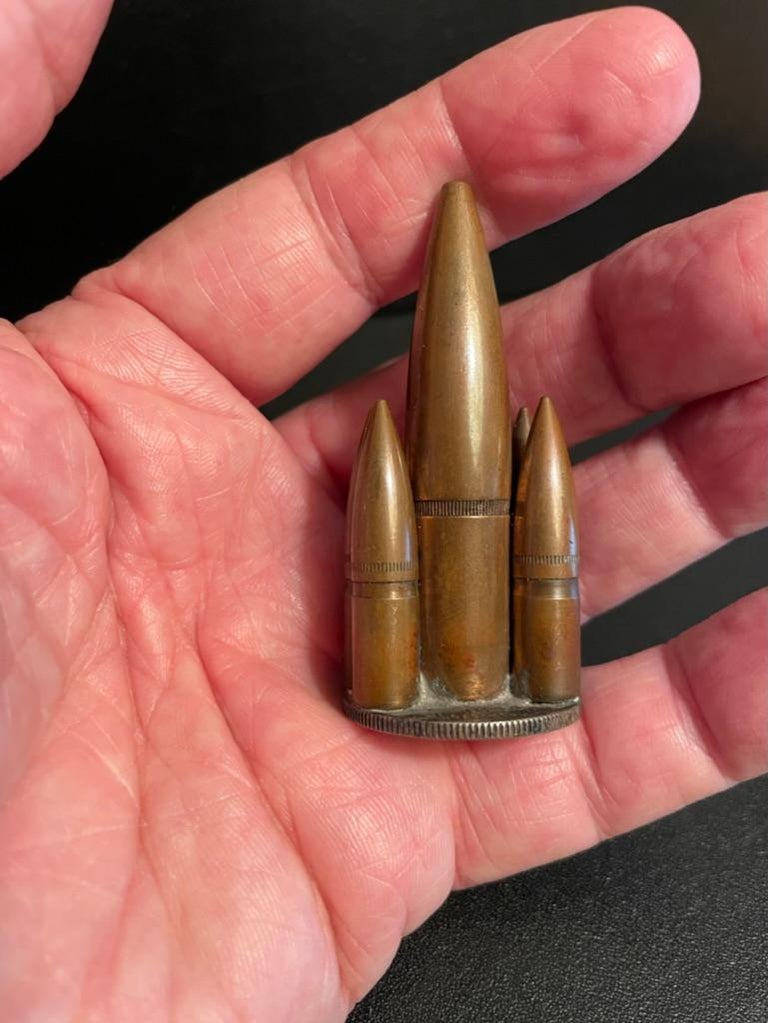 Trench Art Copper Bullet Paperweight 1944 Australia Sterling Silver