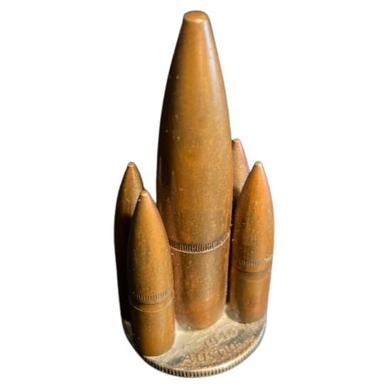 Trench Art Copper Bullet Paperweight 1944 Australia Sterling Silver Florin For Sale