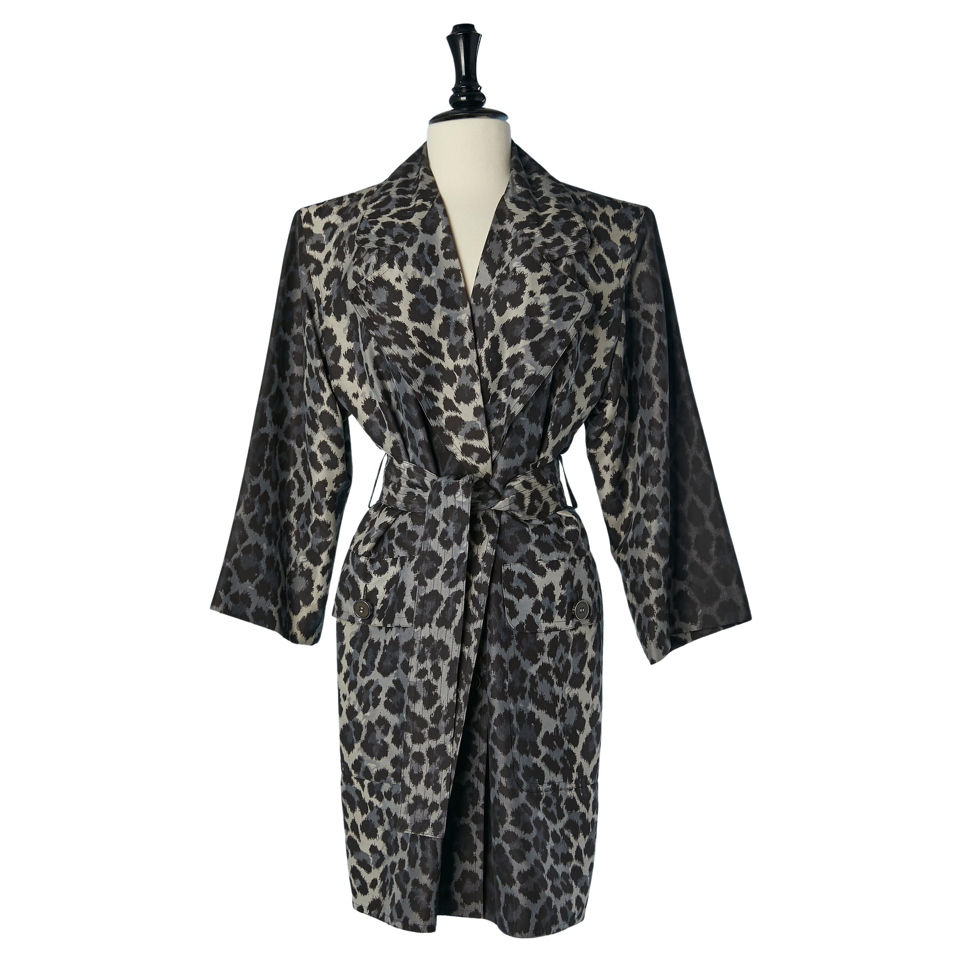 Trench-coat with animal print and belt Jean-Louis Scherrer Boutique  For Sale
