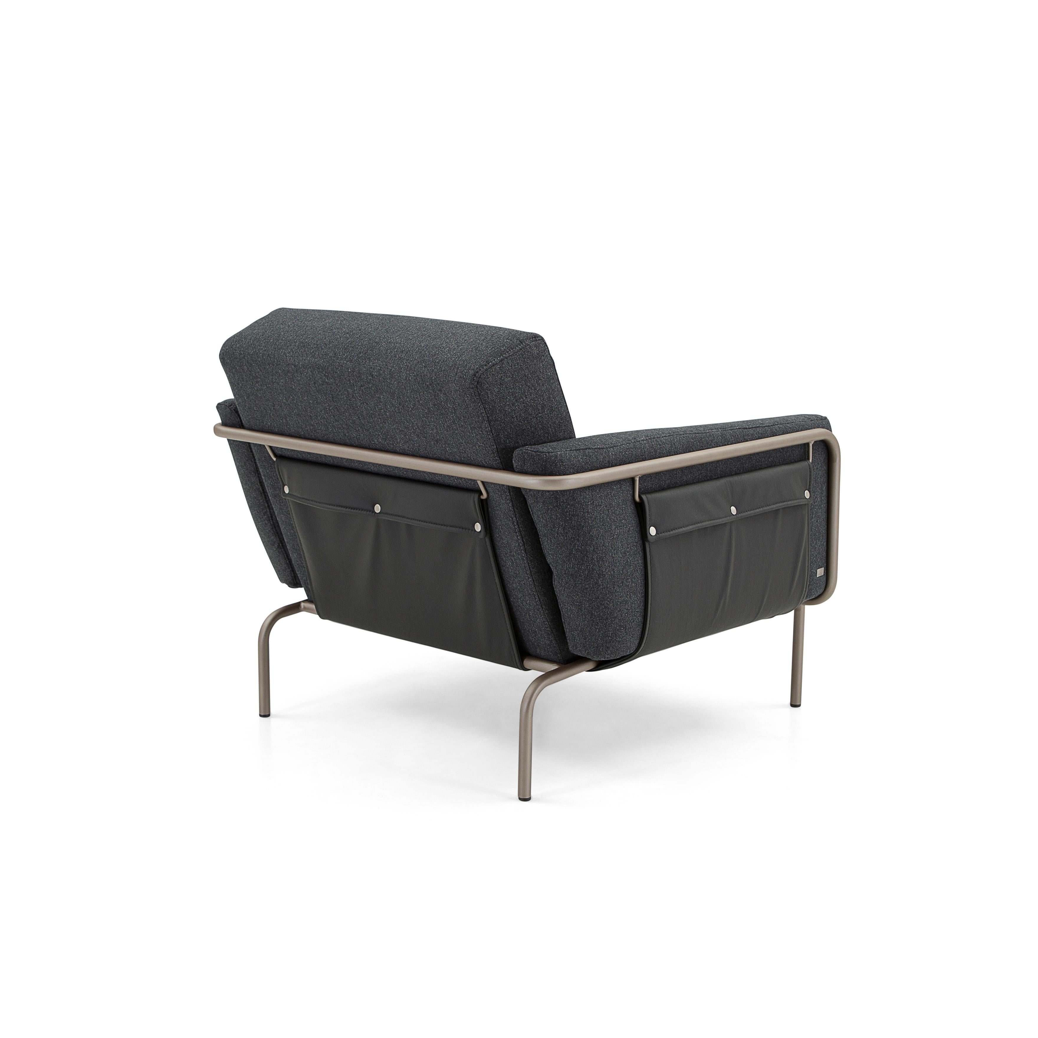 Modern Armchair with Chocolate Metal Frame and Leather Pocket  - Trend Line In New Condition For Sale In Miami, FL
