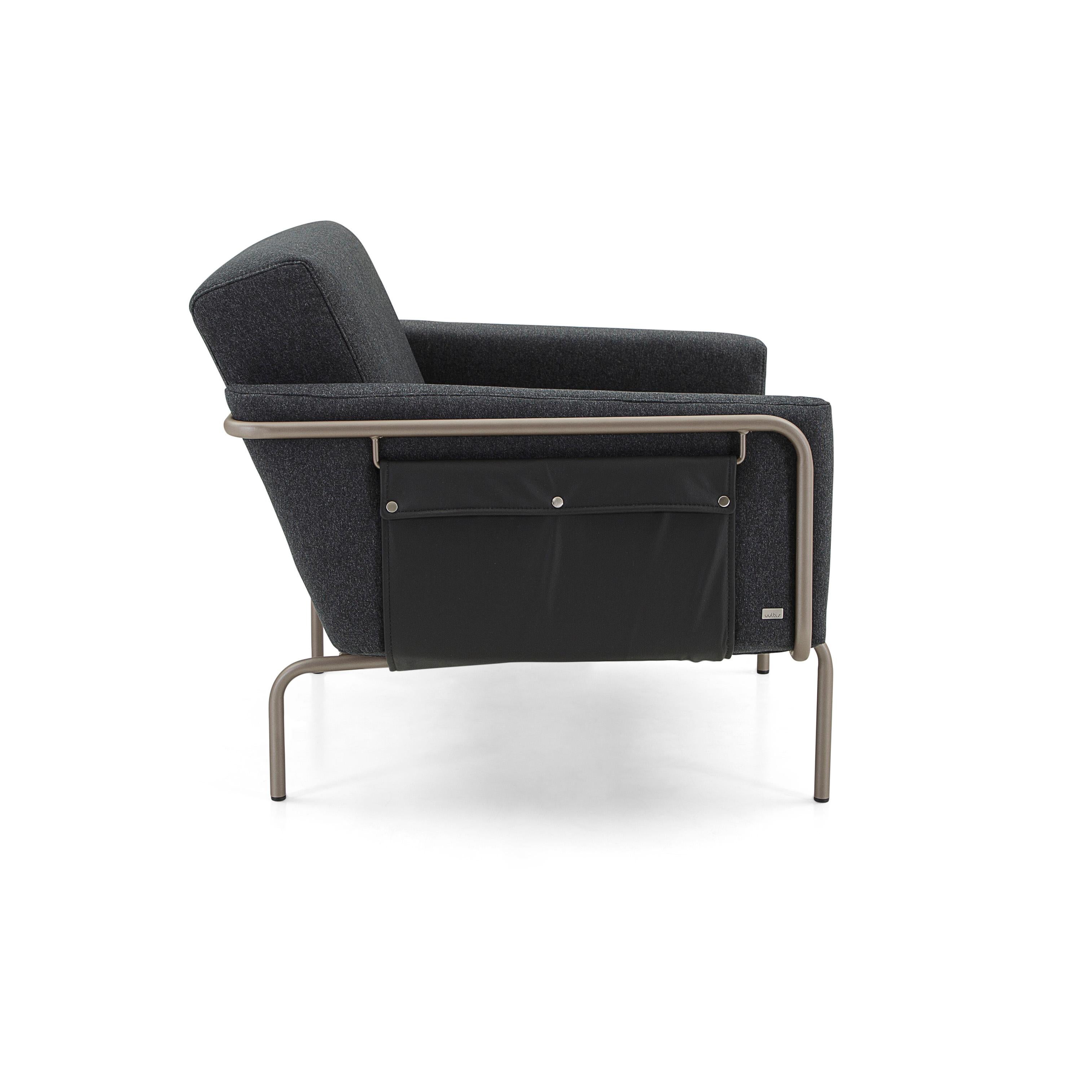 Contemporary Modern Armchair with Chocolate Metal Frame and Leather Pocket  - Trend Line For Sale