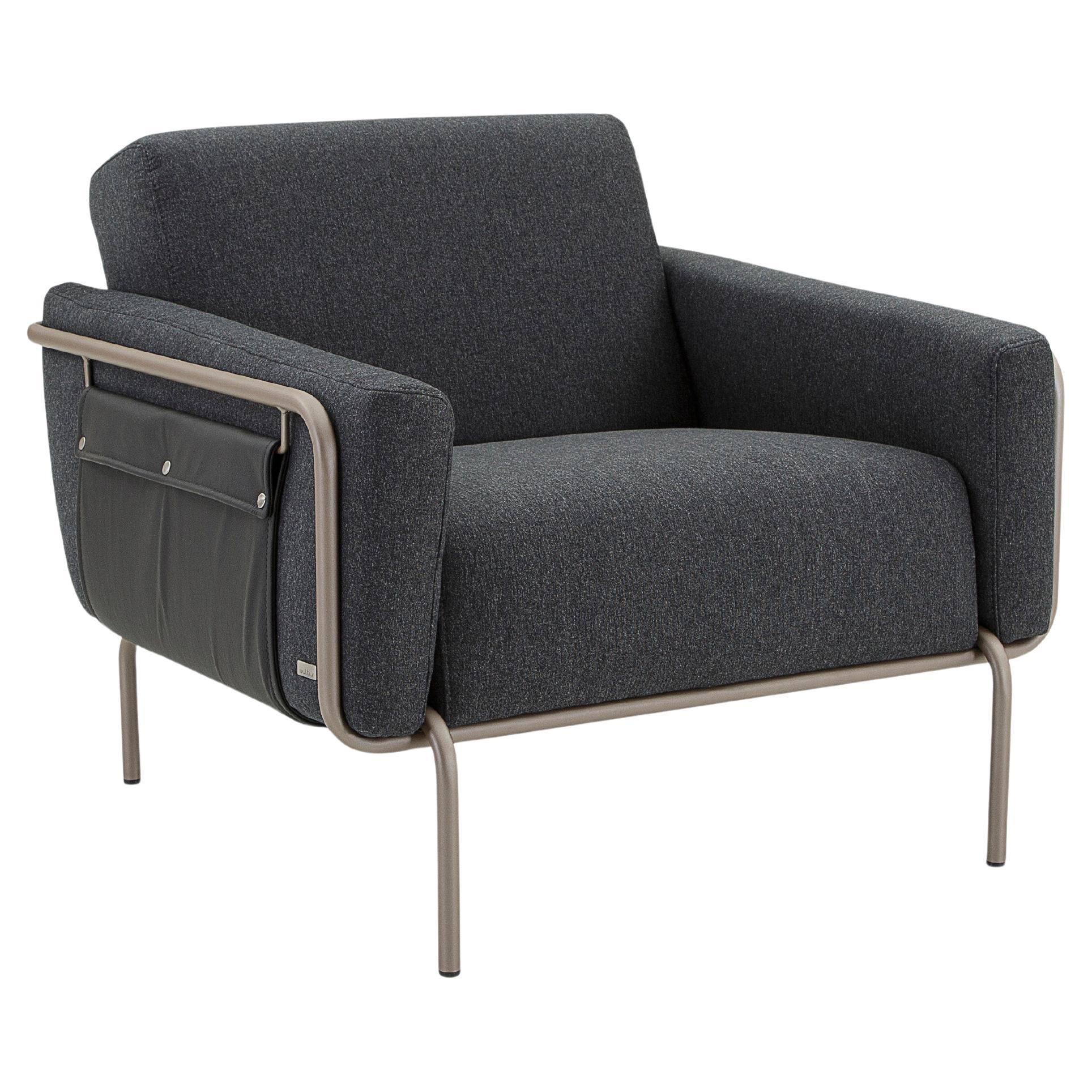 Modern Armchair with Chocolate Metal Frame and Leather Pocket  - Trend Line For Sale