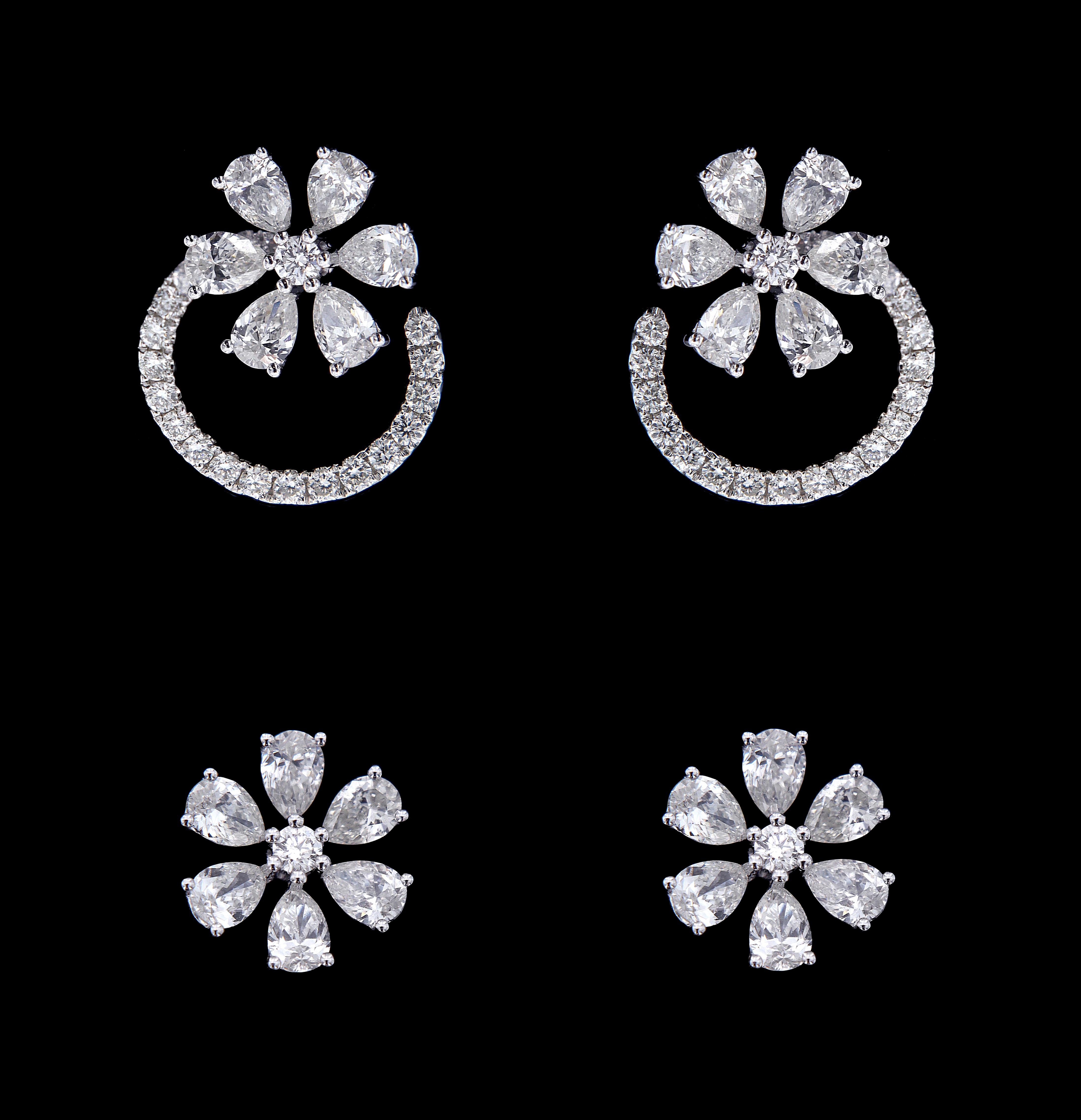 Pear Cut Trendy 18 Karat White Gold and Diamond Earring For Sale