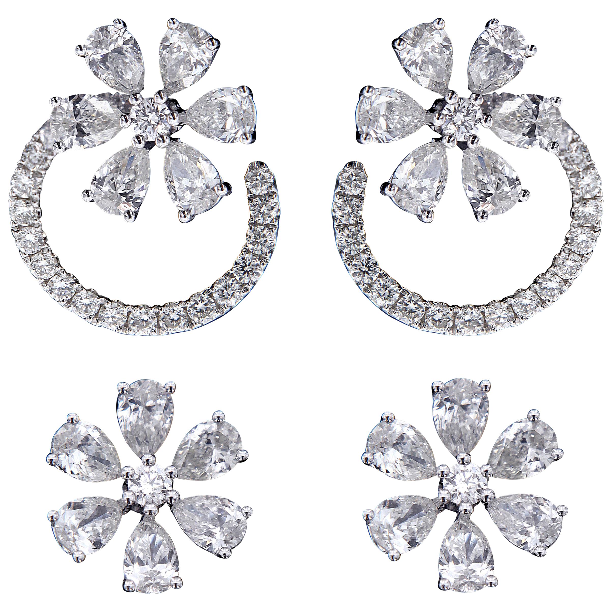 Trendy 18 Karat White Gold and Diamond Earring For Sale