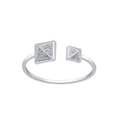 Trendy 18 Karat White Gold and Diamond Pyramid Ring