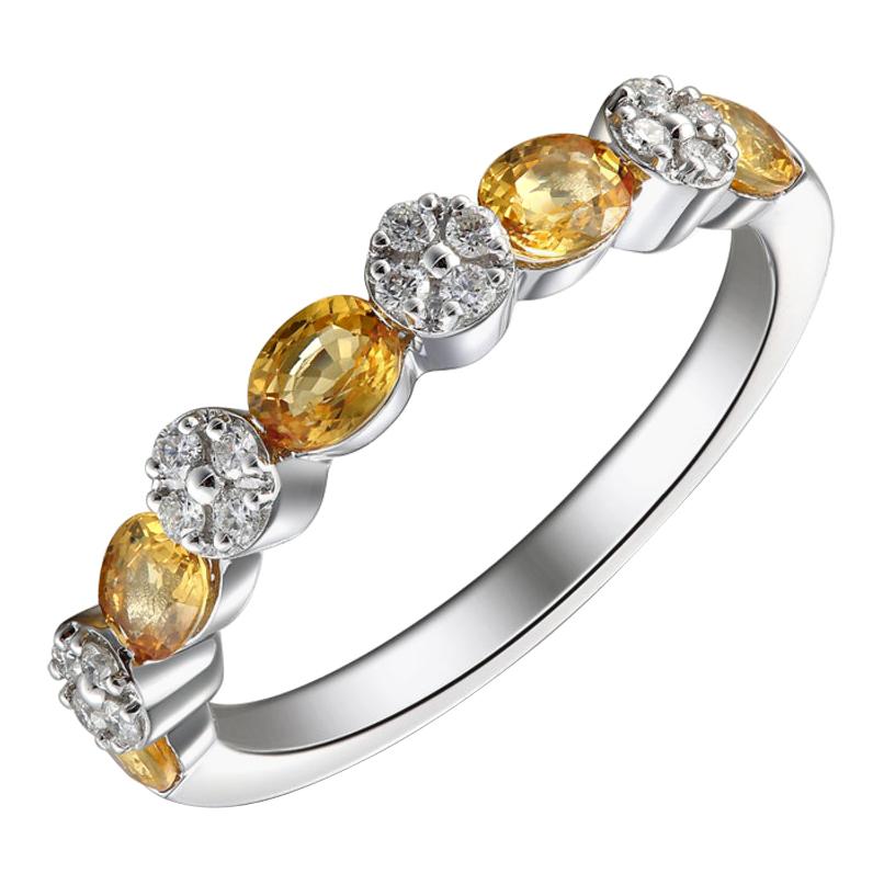 Trendy 18 Karat White Gold and Yellow Sapphires Diamond Ring For Sale