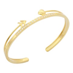Bracelet manchette tendance en forme de cœur en or jaune massif 14 carats avec diamants