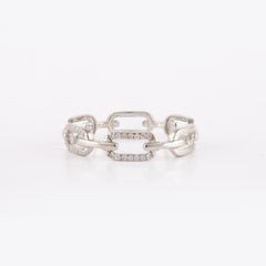 Bague à chaîne Paperclip en or blanc massif 18 carats avec diamants cloutés