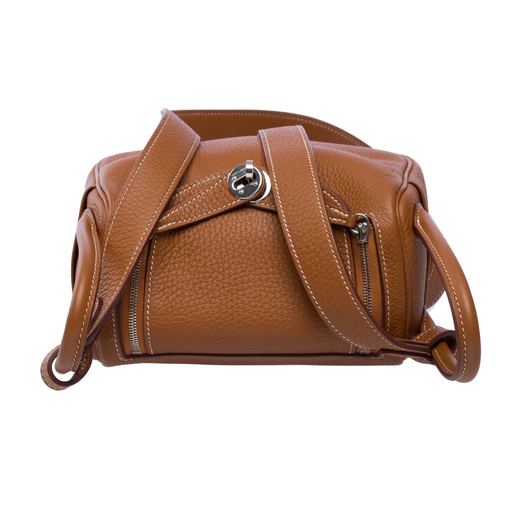 Tracolla Trendy Hermes Lindy Mini 17 in pelle Togo Oro, PHW in vendita 6