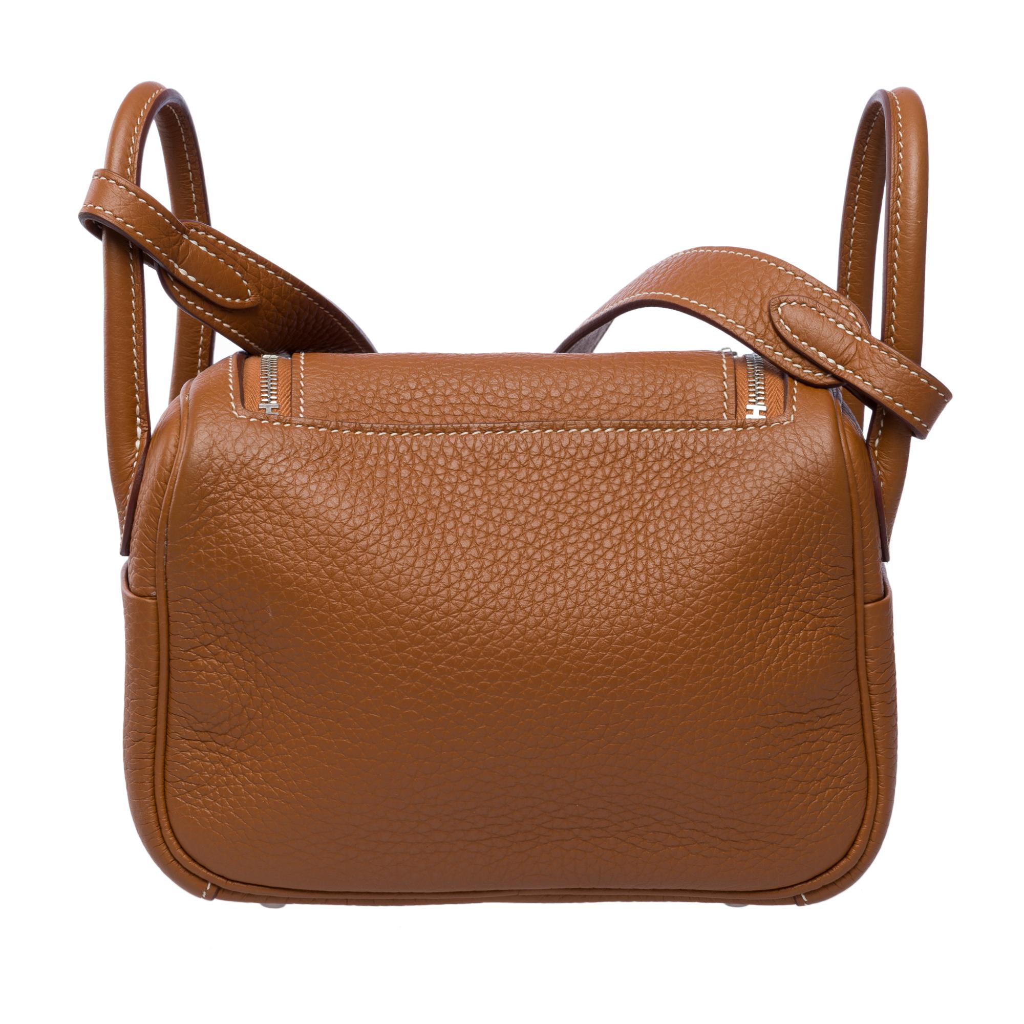 Marrone Tracolla Trendy Hermes Lindy Mini 17 in pelle Togo Oro, PHW in vendita