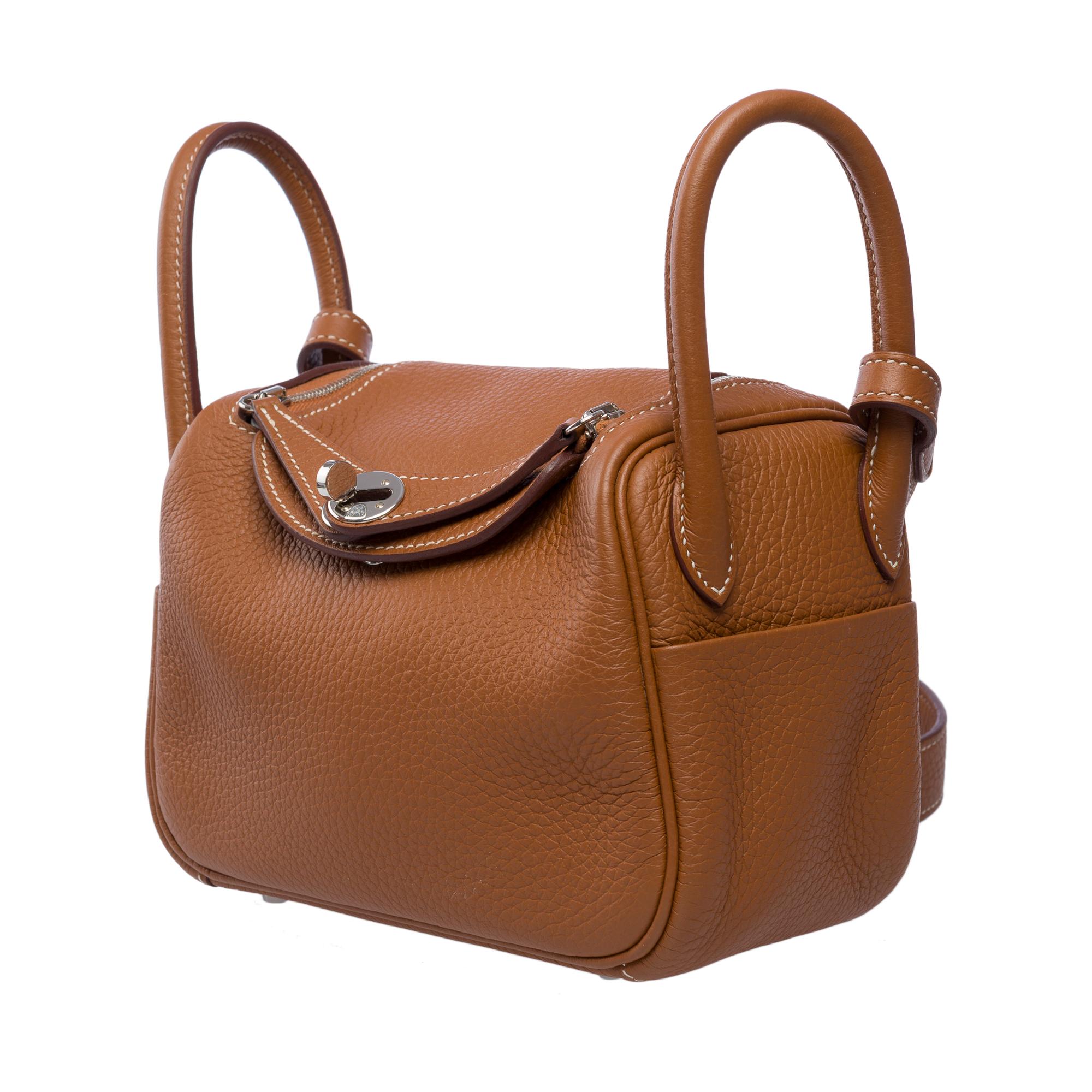 Tracolla Trendy Hermes Lindy Mini 17 in pelle Togo Oro, PHW In condizioni ottime in vendita a Paris, IDF