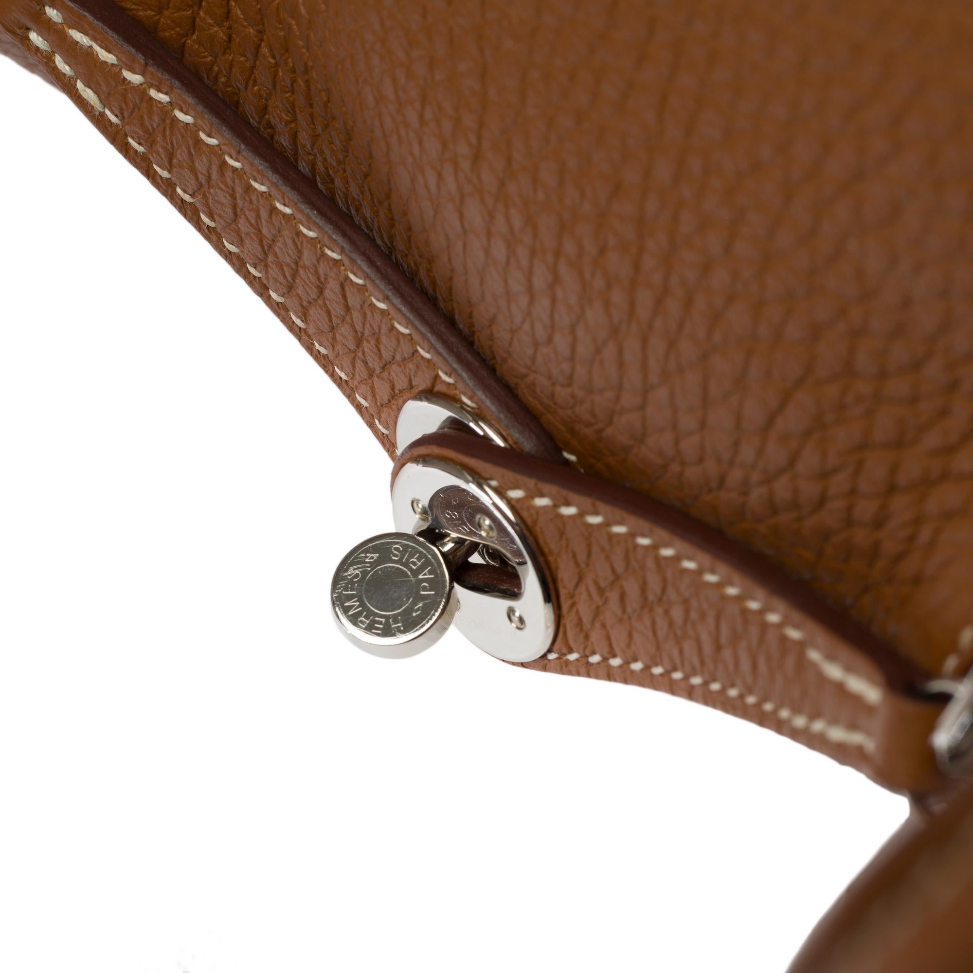 Tracolla Trendy Hermes Lindy Mini 17 in pelle Togo Oro, PHW in vendita 1