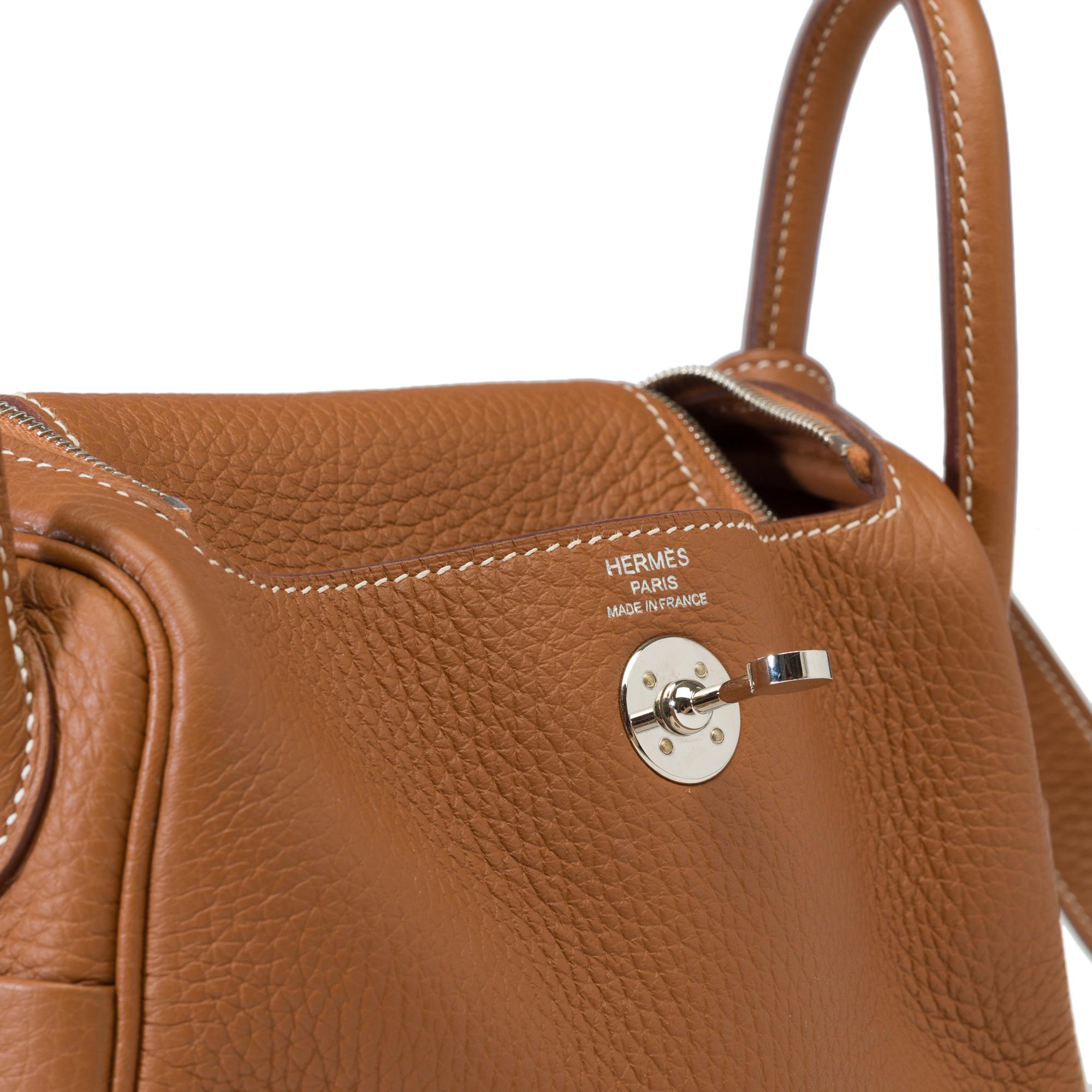 Tracolla Trendy Hermes Lindy Mini 17 in pelle Togo Oro, PHW in vendita 2