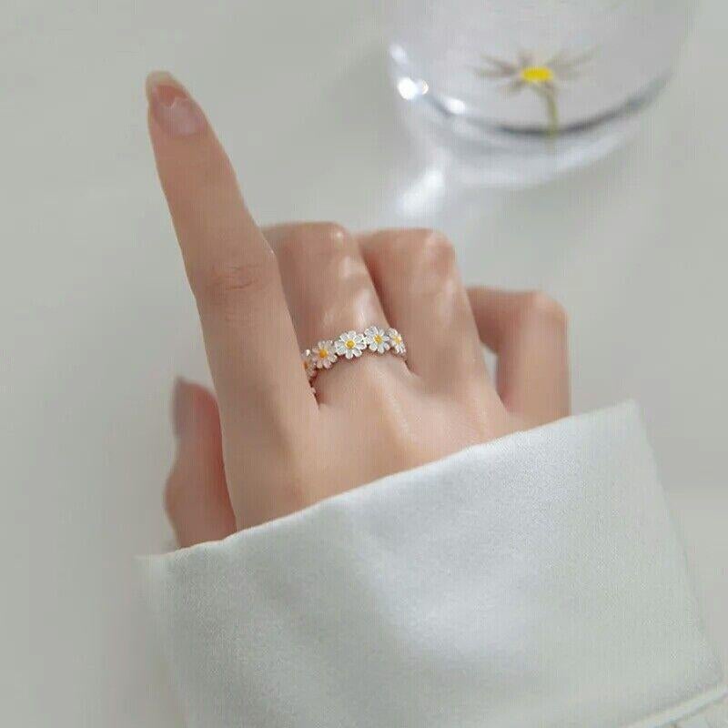 Trendy Korean Style Daisy Flower Rings For Women Sweet Cute Ring 925 Silver Gift For Sale 5