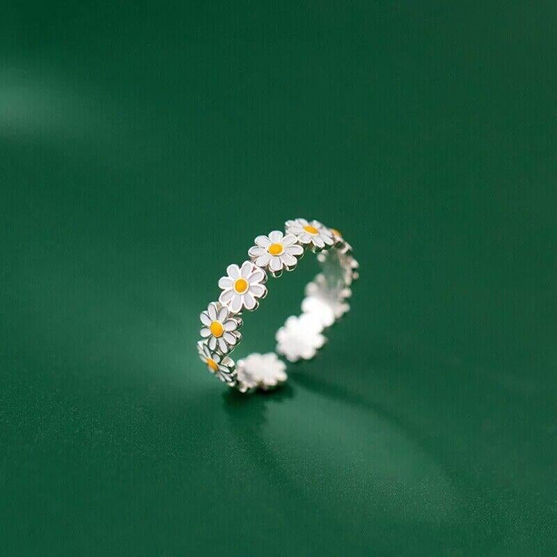 Trendy Korean Style Daisy Flower Rings For Women Sweet Cute Ring 925 Silver Gift For Sale 3