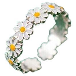 Trendy Korean Style Daisy Flower Rings For Women Sweet Cute Ring 925 Silver Gift For Sale