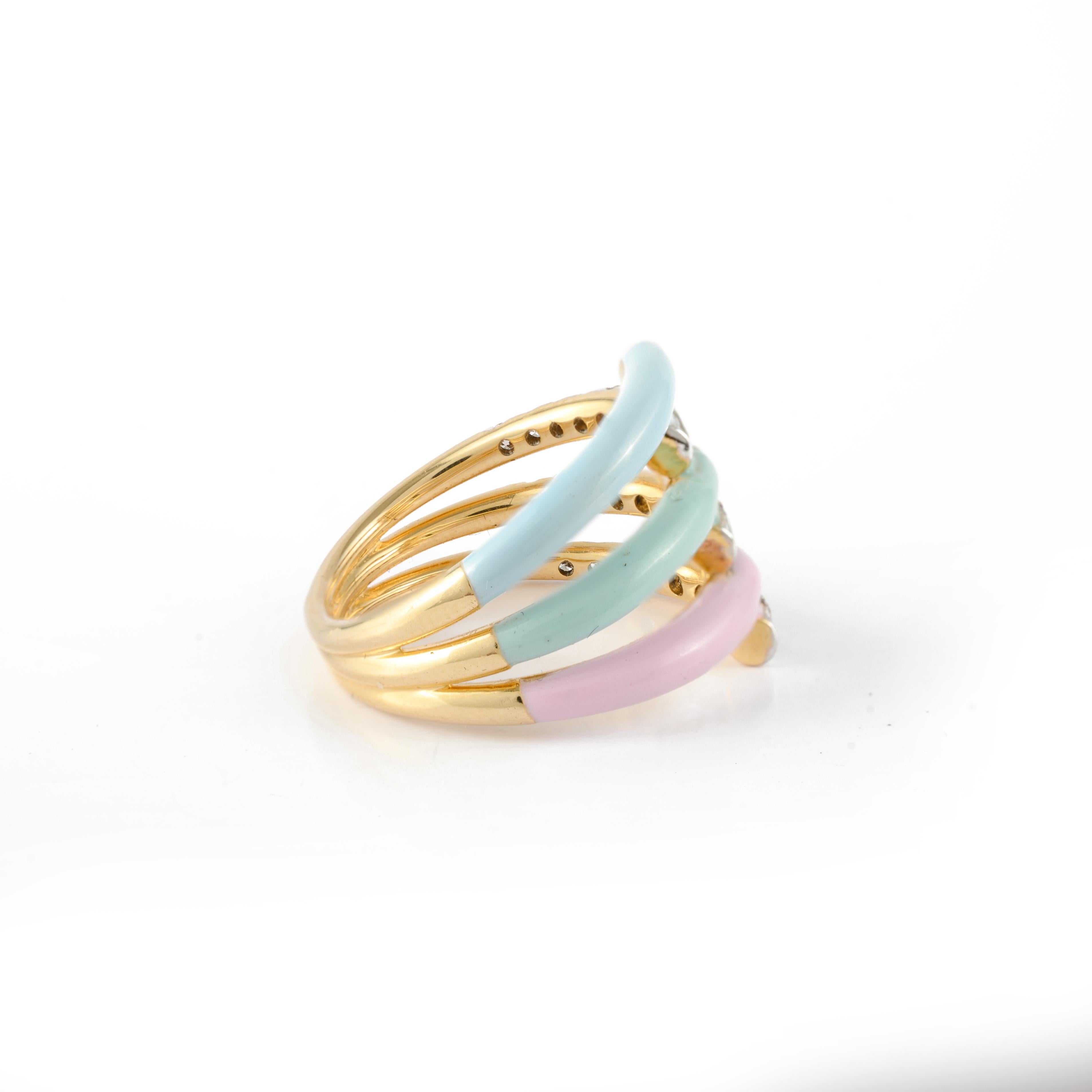 For Sale:  Trendy Multi Enamel Ring with Diamonds Embedded in Solid 14k Yellow Gold 5