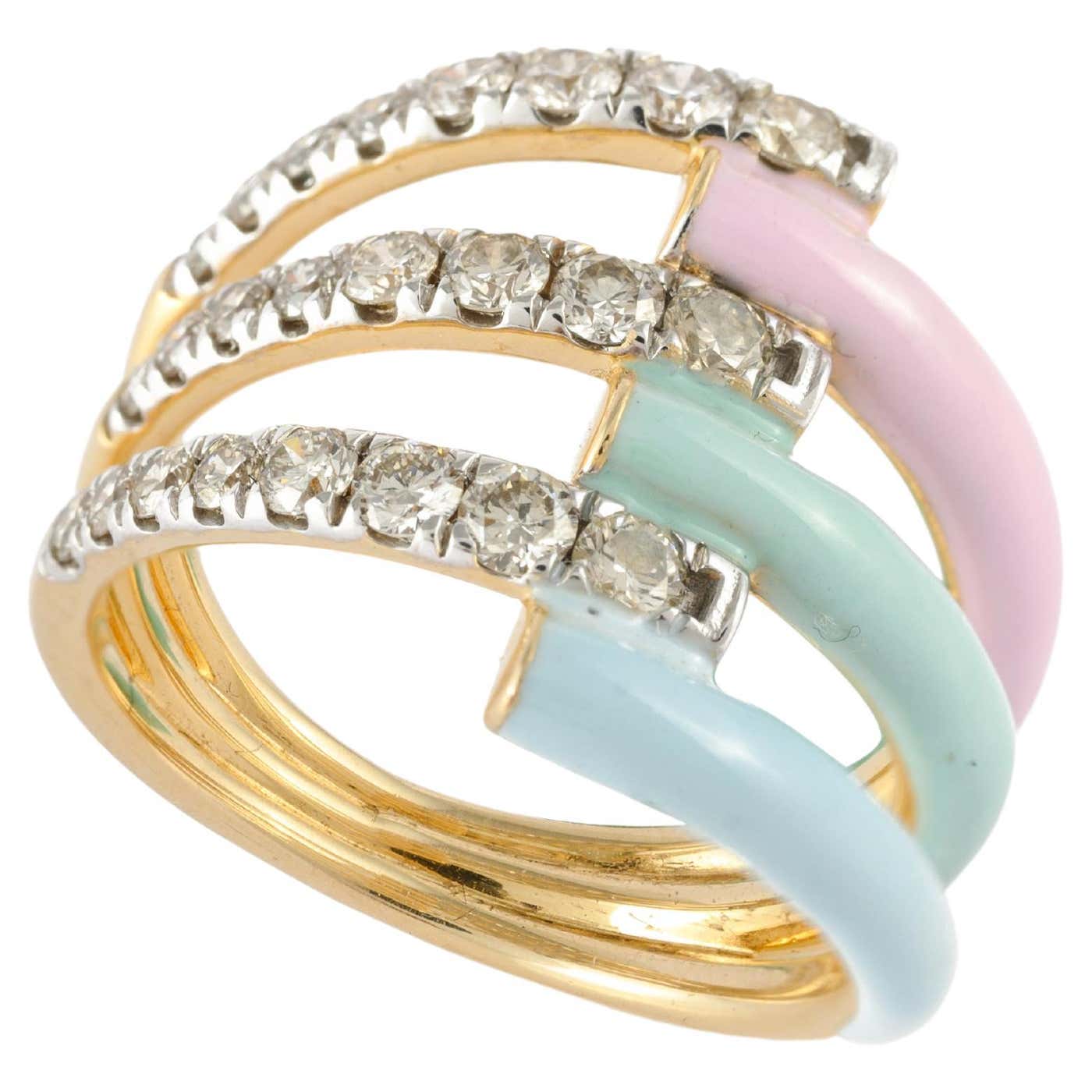 Customizable Trendy Multi Enamel Ring with Diamonds Embedded in Solid ...