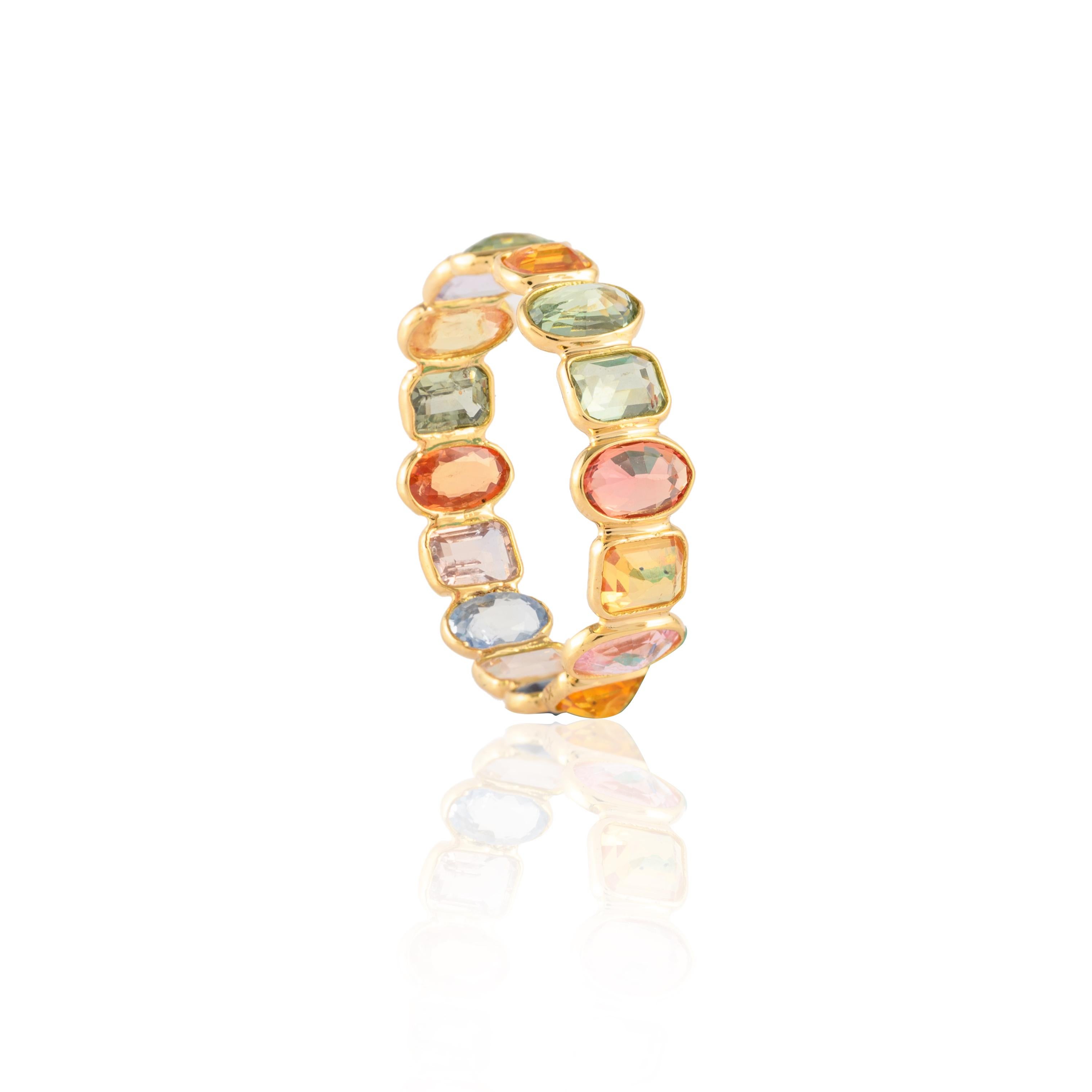 For Sale:  Trendy Multi Sapphire Eternity Band Ring in 18k Yellow Gold 10